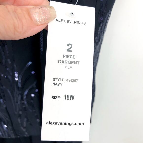 ALEX EVENINGS Chiffon & Sequin Dress & Jacket Set 18W Navy Blue Formal NWT - Picture 13 of 15